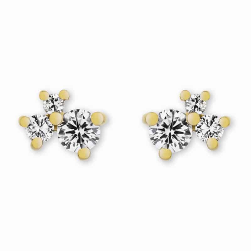 Yellow gold diamond cluster claw studs
