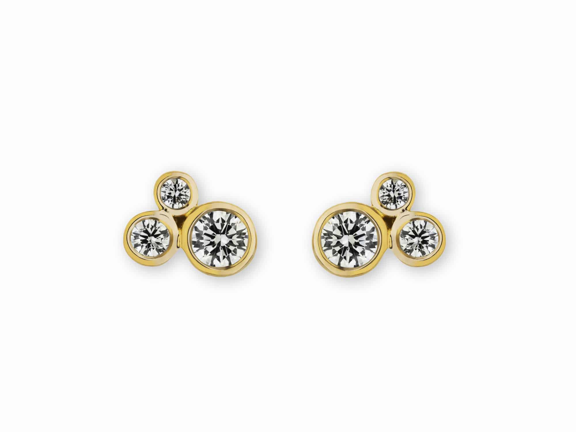 Yellow gold diamond cluster studs