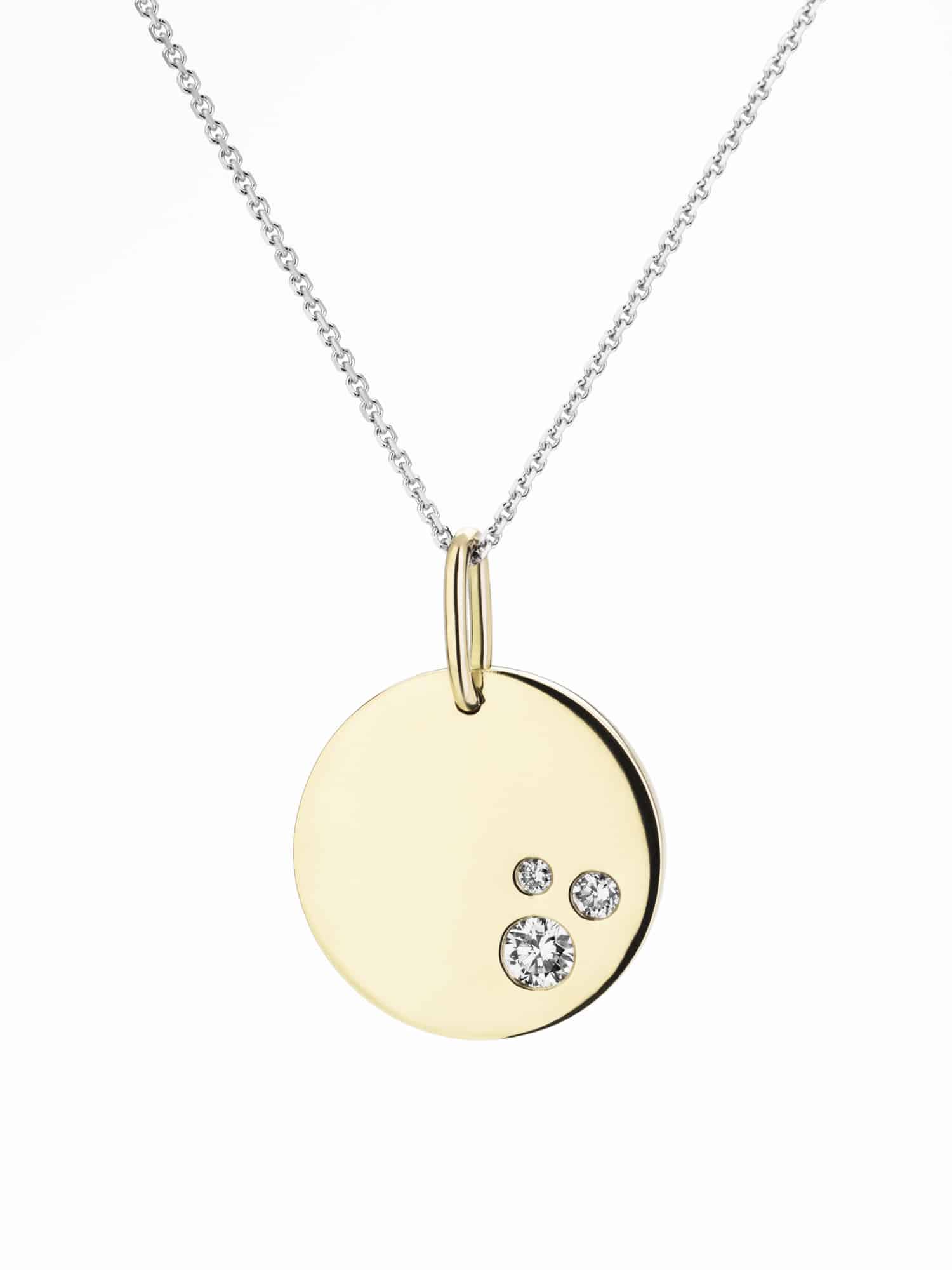 Diamond disk pendant yellow gold