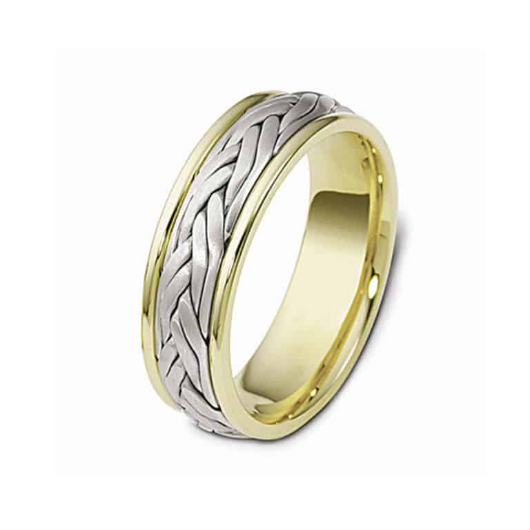 14ct White and Yellow Gold Plait Gents Wedding Ring