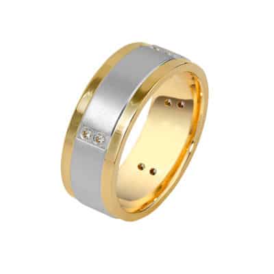 14ct White and Yellow Gold gents Diamond Wedding Ring