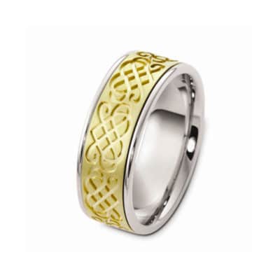 18ct Yellow and White gold Celtic Gents Wedding Ring