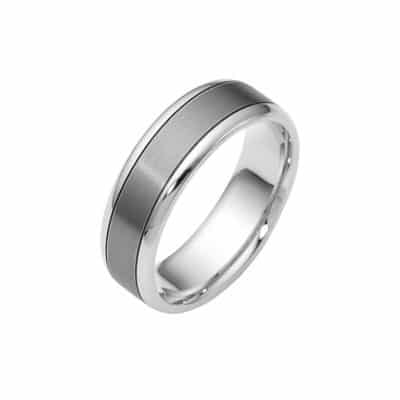 9ct White Gold and Titanium Centre Gents Wedding Ring