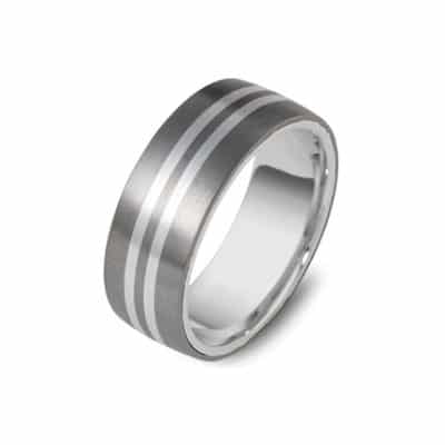 9ct White Gold and Titanium Gents Wedding Ring
