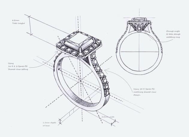 Sketch of a bespoke engagement ring
