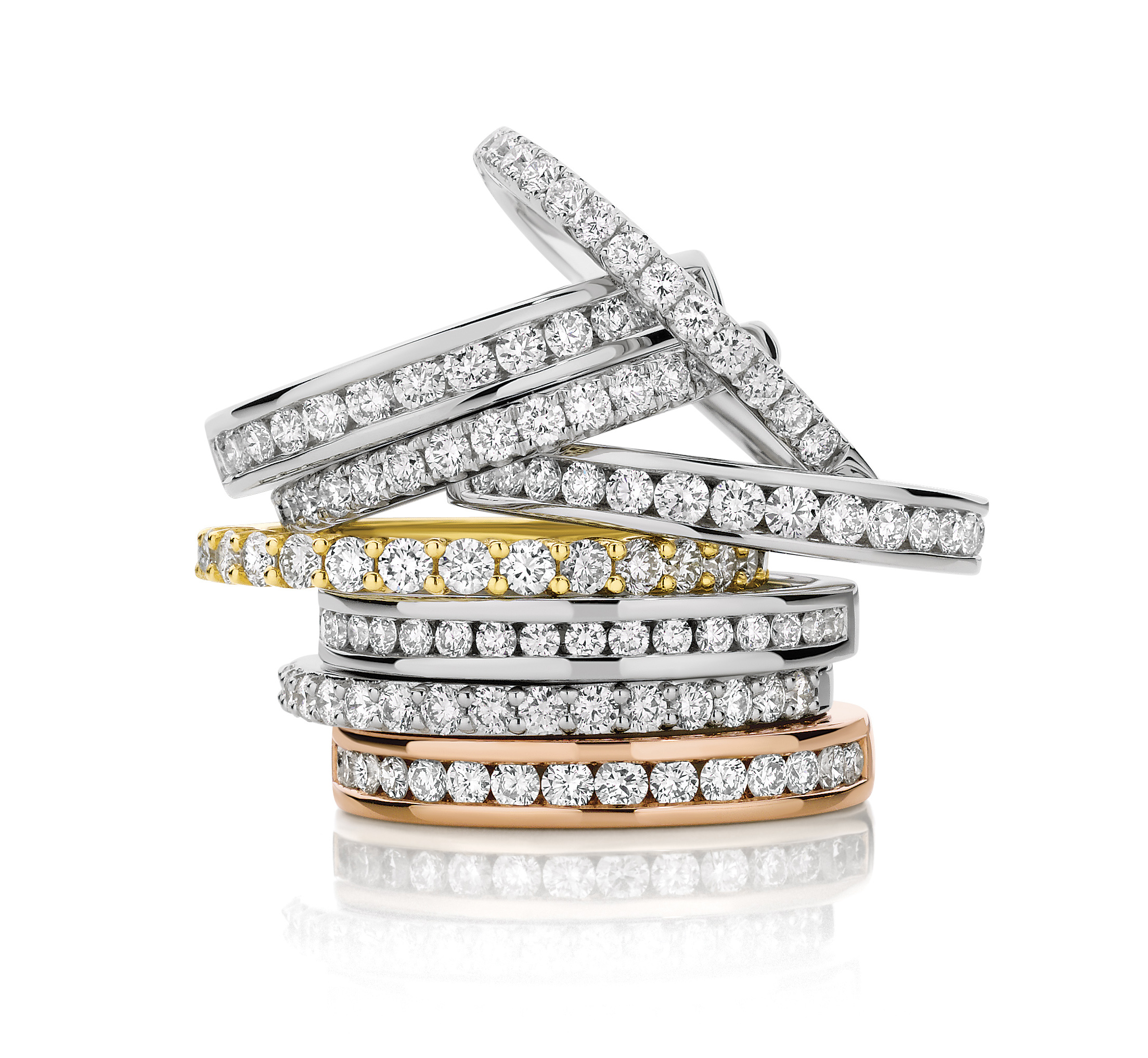 Stack of diamond wedding bands